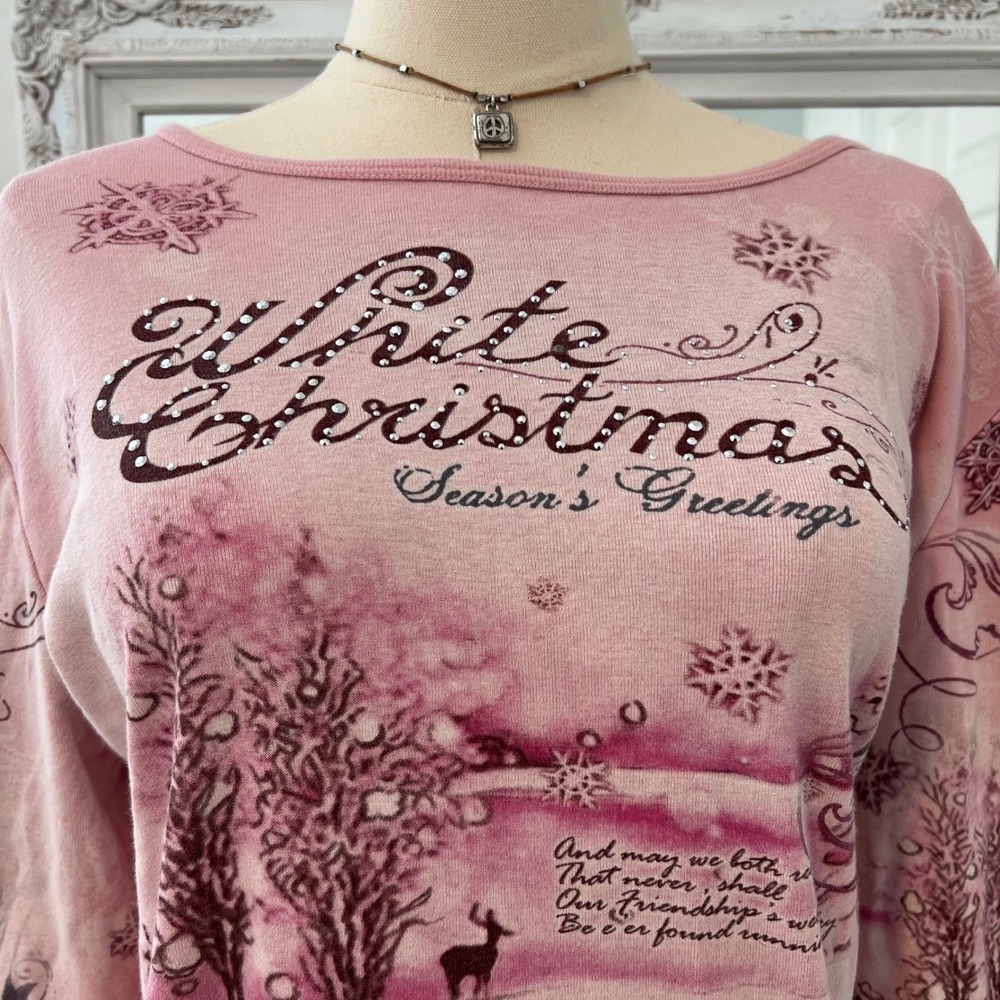 vintage pink graphic christmas quarter‎ sleeve top - Picture 3 of 5